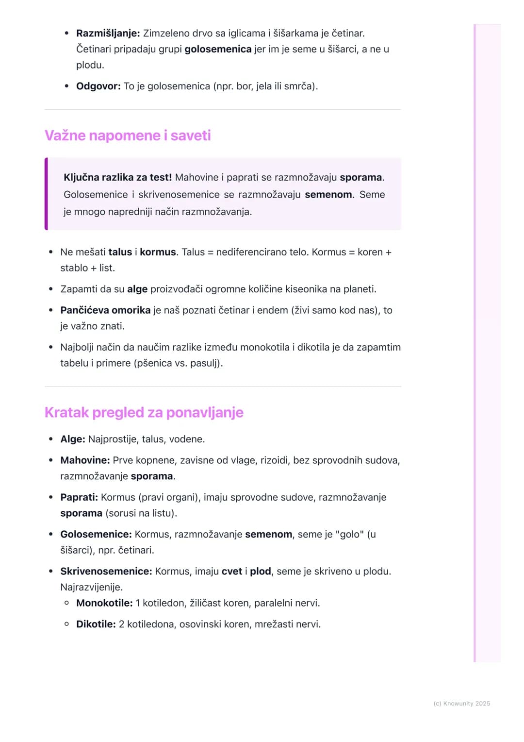 # Raznovrsnost biljaka

Uvod u raznovrsnost biljaka

Na Zemlji postoji ogroman broj različitih biljaka. Da bismo ih lakše proučavali,
naučni