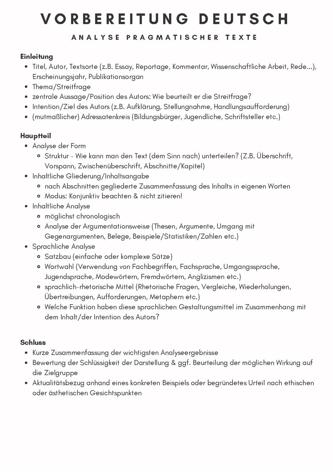 Analyse pragmatischer Texte Übersicht