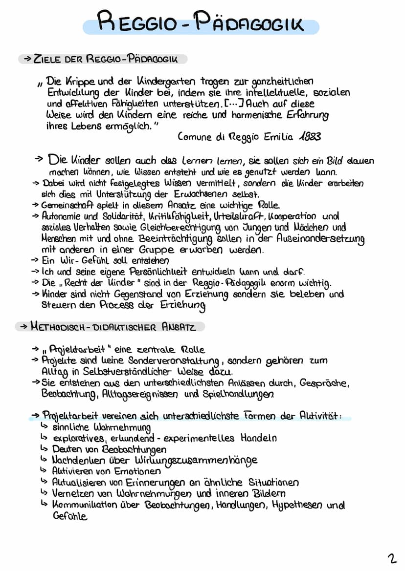 REGGIO-PÄDAGOGIK
→ METHODISCH - DIDAKTISCHER ANBATZ
Projektarbeit vereinen sich unterschiedlichste Formen der Aktivität:
Darstellen der pers
