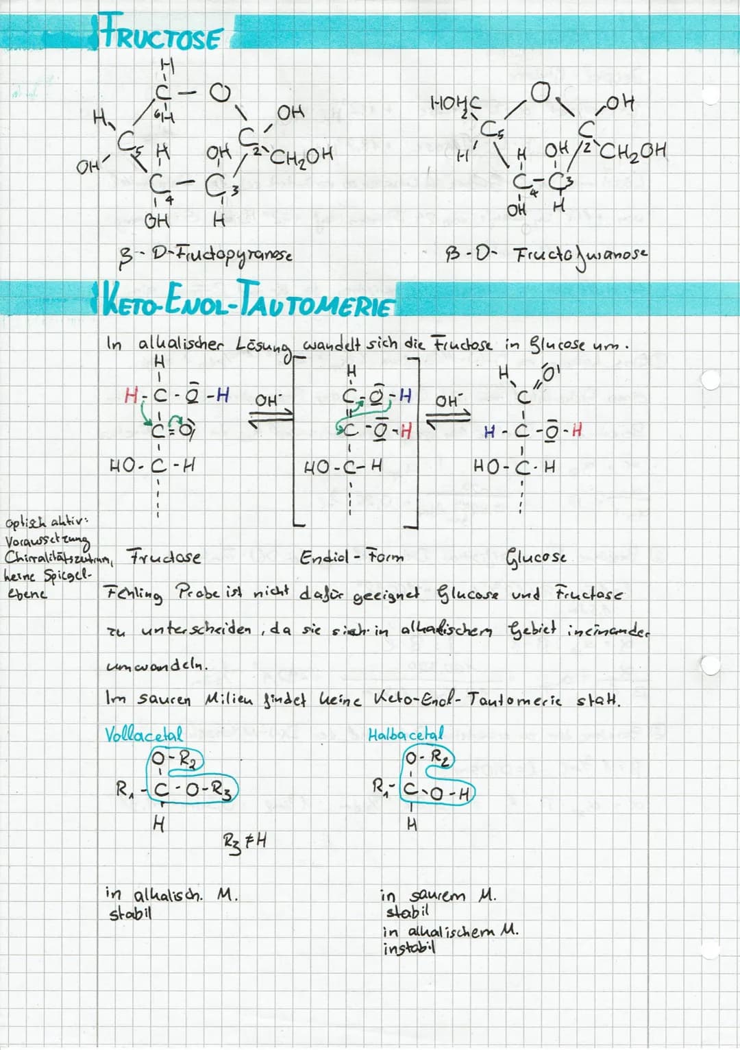 TRUCTOSE
H
C.
-
GH
H₂
OH
OH
он аснон
Ç3
H
3-D-Fiudopyranese
سال
ھاٹلہ
14
GH
Ə
KETO-ENOL-TAUTOMERIE
In alkalischer Lösung wandelt sich die Fr