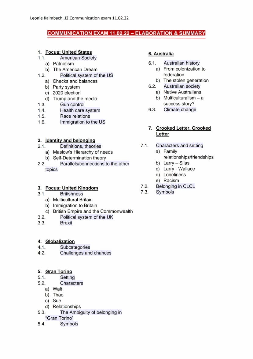 Leonie Kalmbach, J2 Communication exam 11.02.22
1. Focus: United States
1.1.
American Society
a) Patriotism
b) The American Dream
1.2.
1.3.

