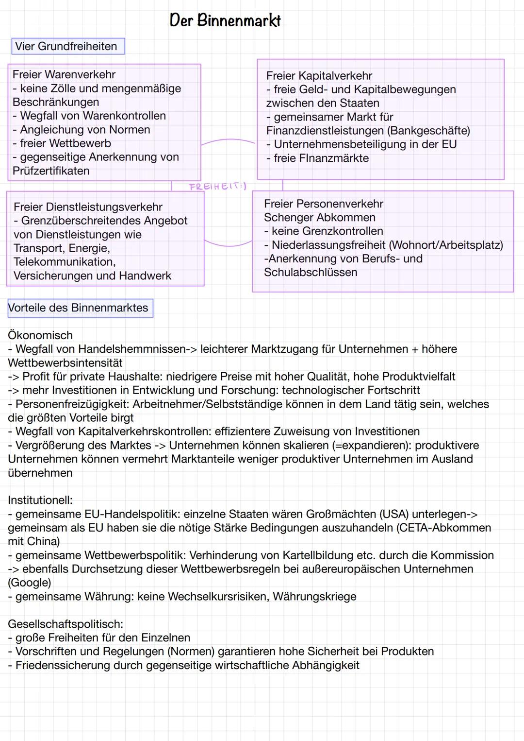 Vier Grundfreiheiten
Freier Warenverkehr
- keine Zölle und mengenmäßige
Beschränkungen
Wegfall von Warenkontrollen
- Angleichung von Normen
