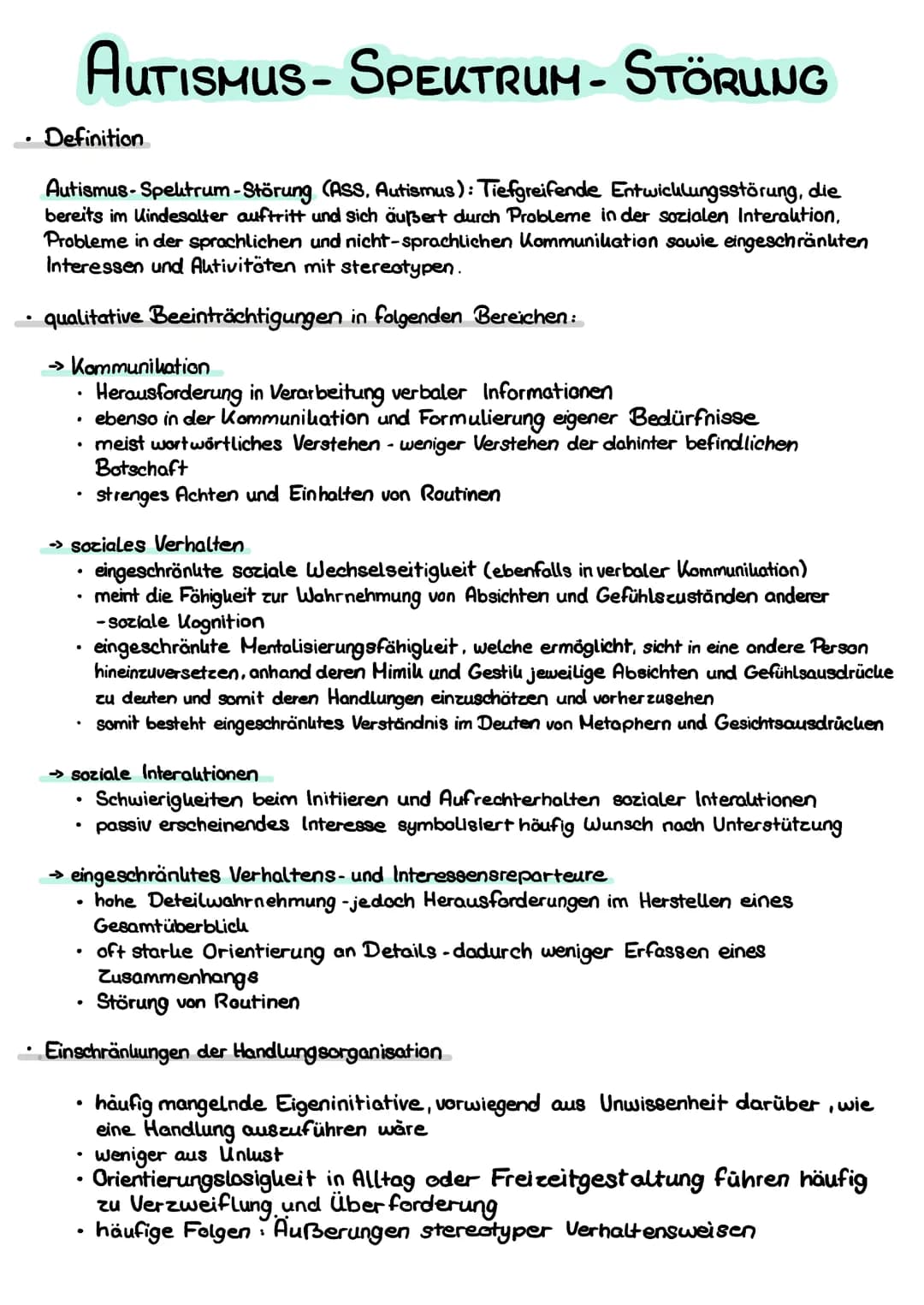AUTISMUS- SPEKTRUM - STÖRUNG
Autismus-Spektrum-Störung (ASS, Autismus): Tiefgreifende Entwicklungsstörung, die
bereits im Kindesalter auftri