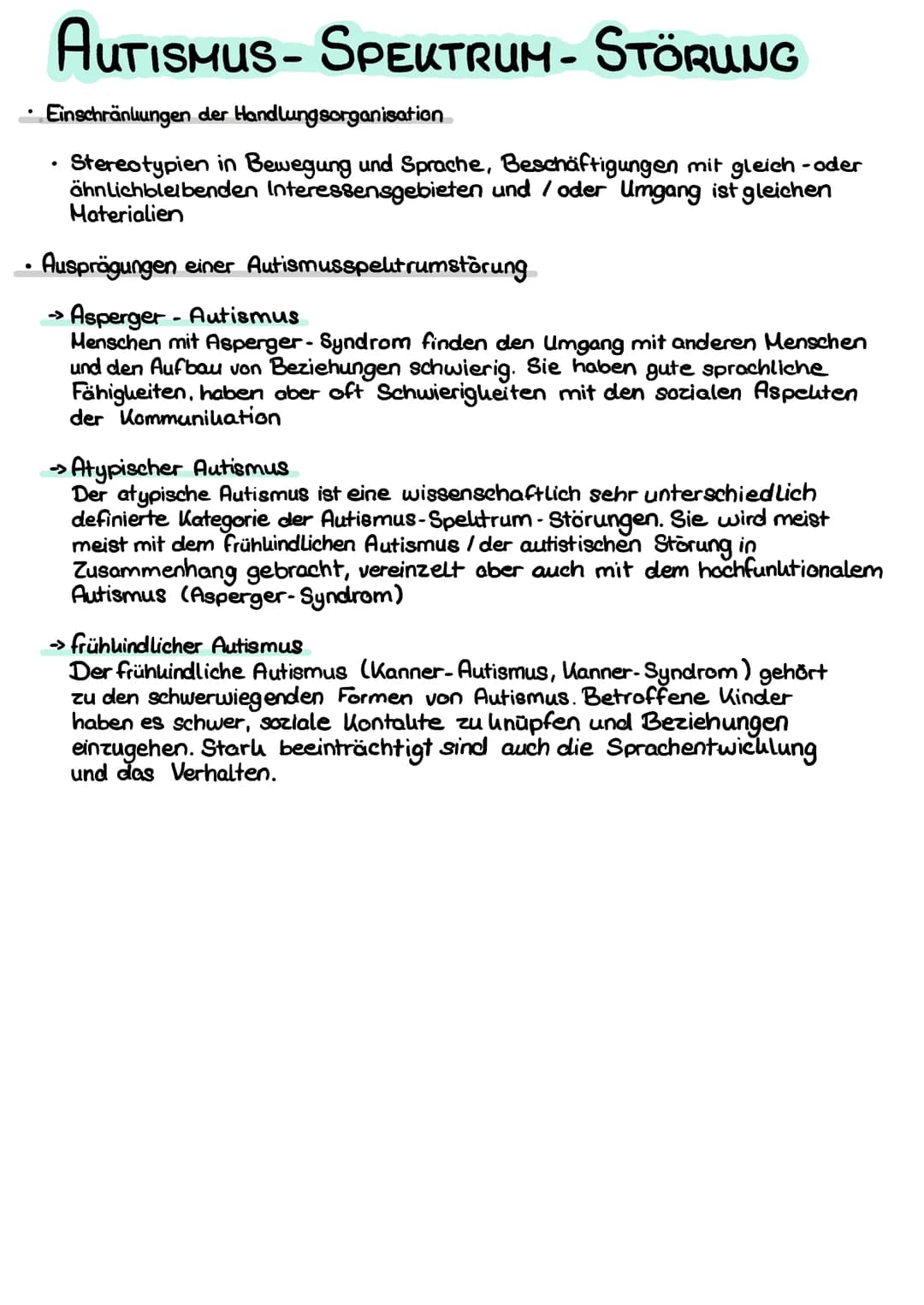 AUTISMUS- SPEKTRUM - STÖRUNG
Autismus-Spektrum-Störung (ASS, Autismus): Tiefgreifende Entwicklungsstörung, die
bereits im Kindesalter auftri