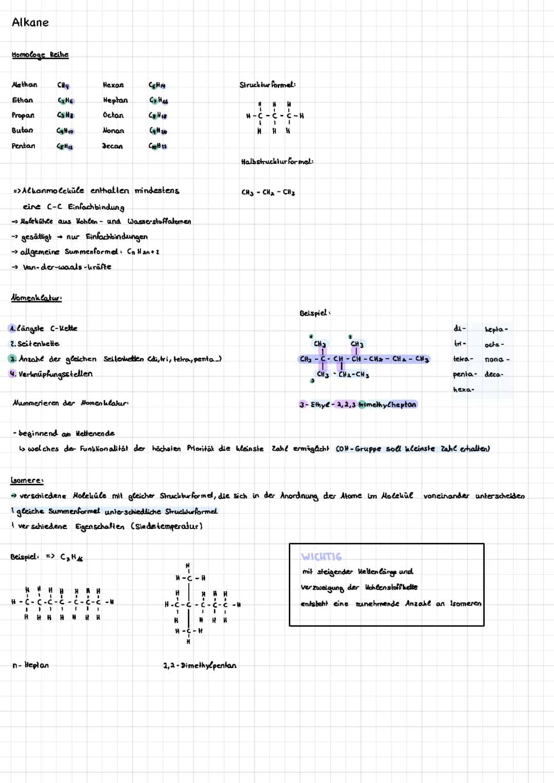 Alkane und Alkanole