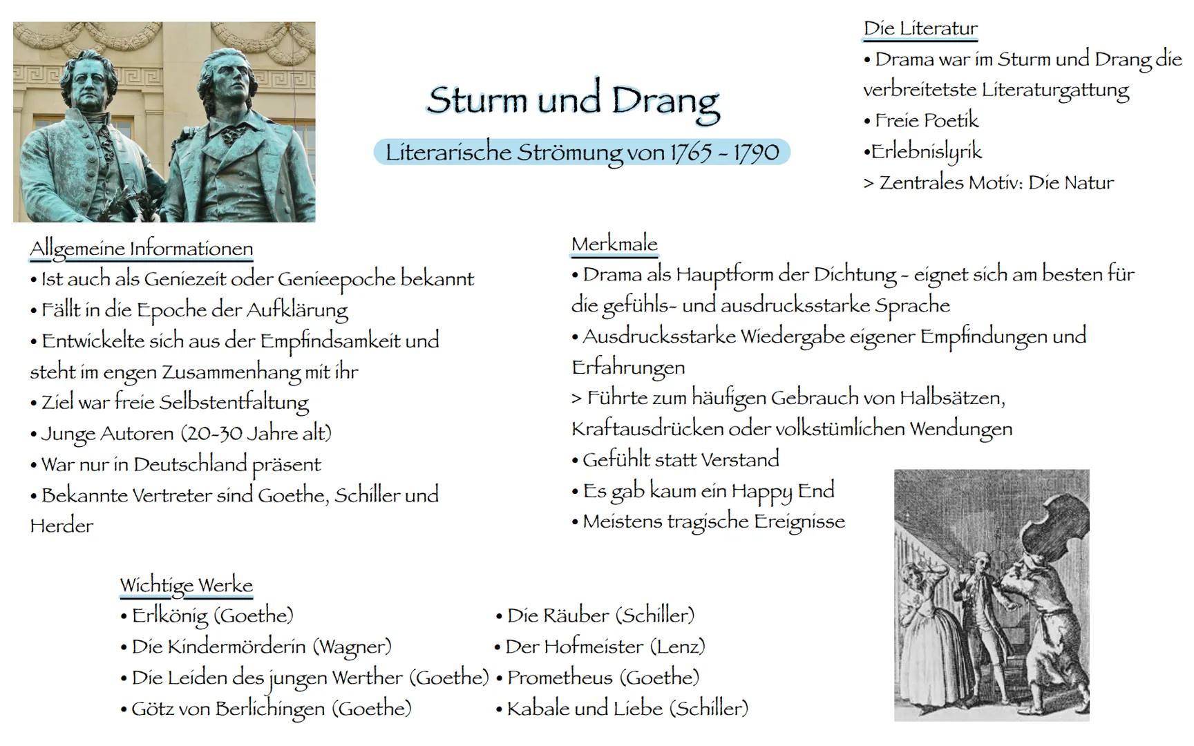 # Sturm und Drang
Literarische Strömung von 1765 - 1790

Die Literatur
*   Drama war im Sturm und Drang die
verbreitetste Literaturgattung
*