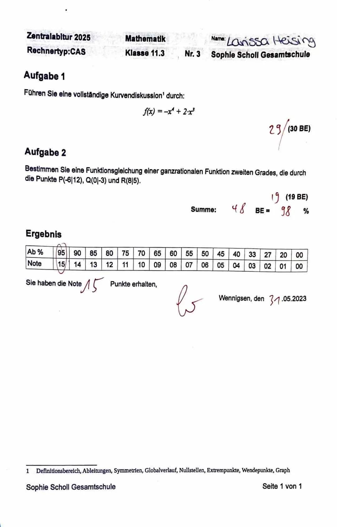 Zentralabitur 2025
Rechnertyp:CAS
Aufgabe 1
Führen Sie eine vollständige Kurvendiskussion' durch:
f(x) = -x + 2x²
Ergebnis
Mathematik
Klasse