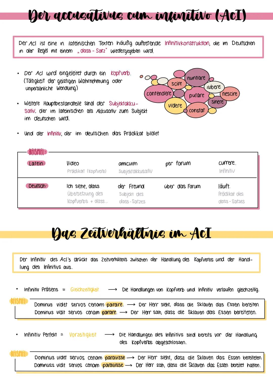 Der accusativus cum infinitivo (AcI)
Der Acl ist eine in lateinischen Texten häufig auftretende Infinitivkonstruktion, die im Deutschen
in d