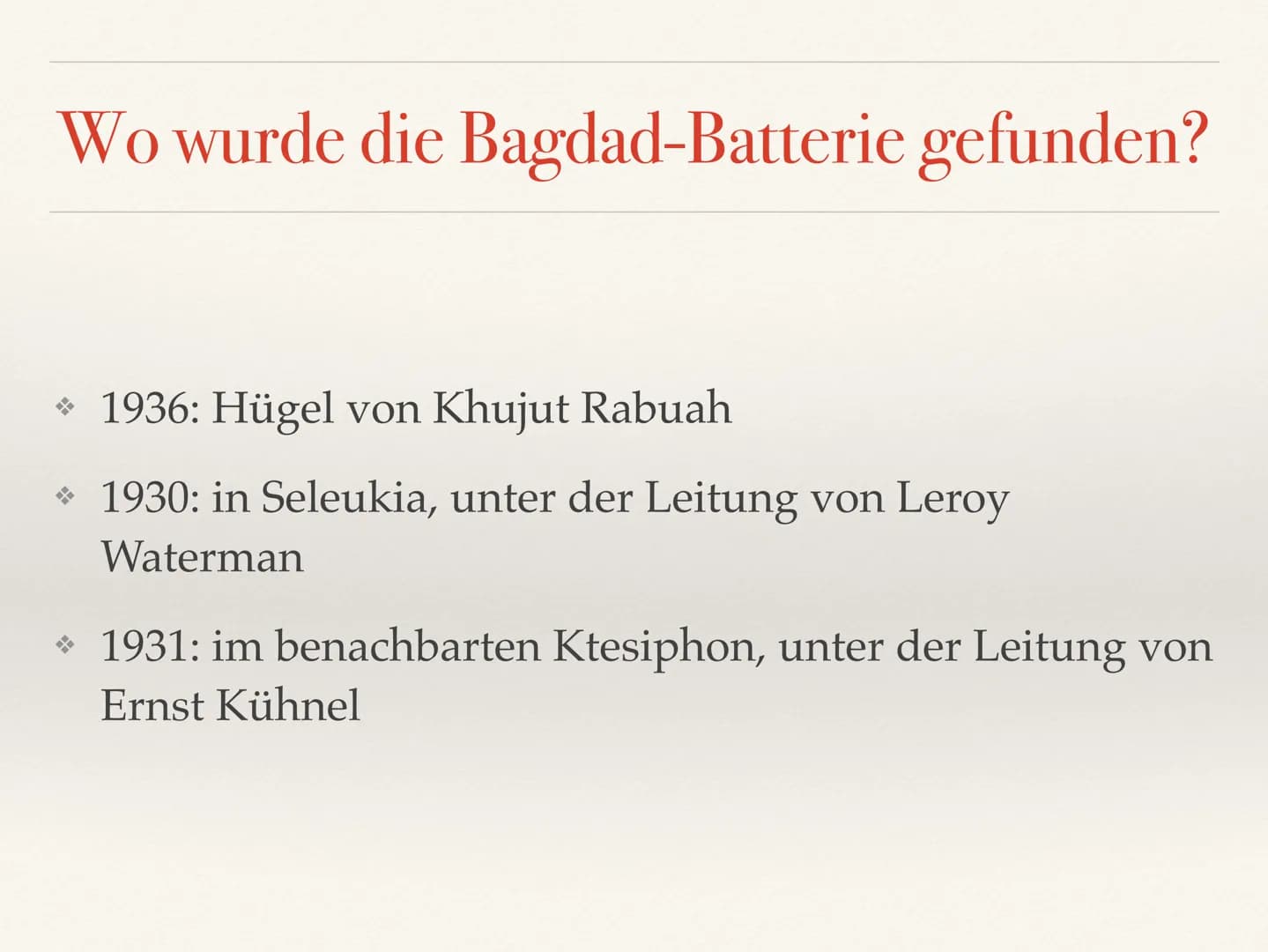Bagdad-Batterie Inhaltsverzeichnis
* Was ist die Bagdad-Batterie?
* Wie ist die Bagdad-Batterie aufgebaut?
* Wo wurde die Bagdad-Batterie ge