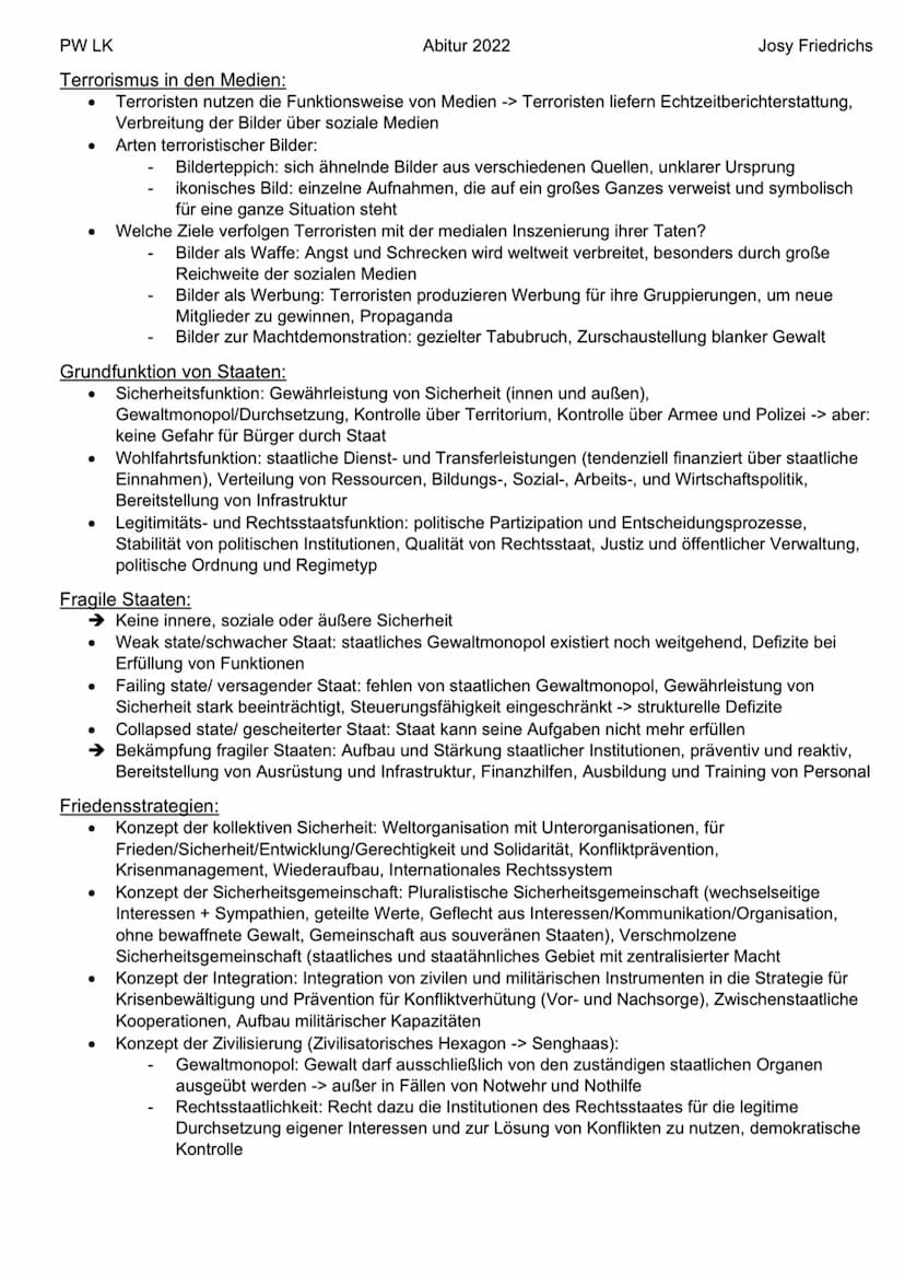 PW LK
Friedenssicherung als nationale und internationale Herausforderung
Erscheinungsformen des internationalen Terrorismus:
Autonomistisch/