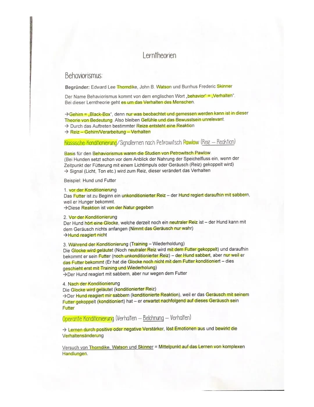 Lerntheorien
Definition Lernen:
→ Lernen ist ein lebenslanger Prozess
→ Lernen wird im Zusammenhang mit der Persönlichkeitsentwicklung betra