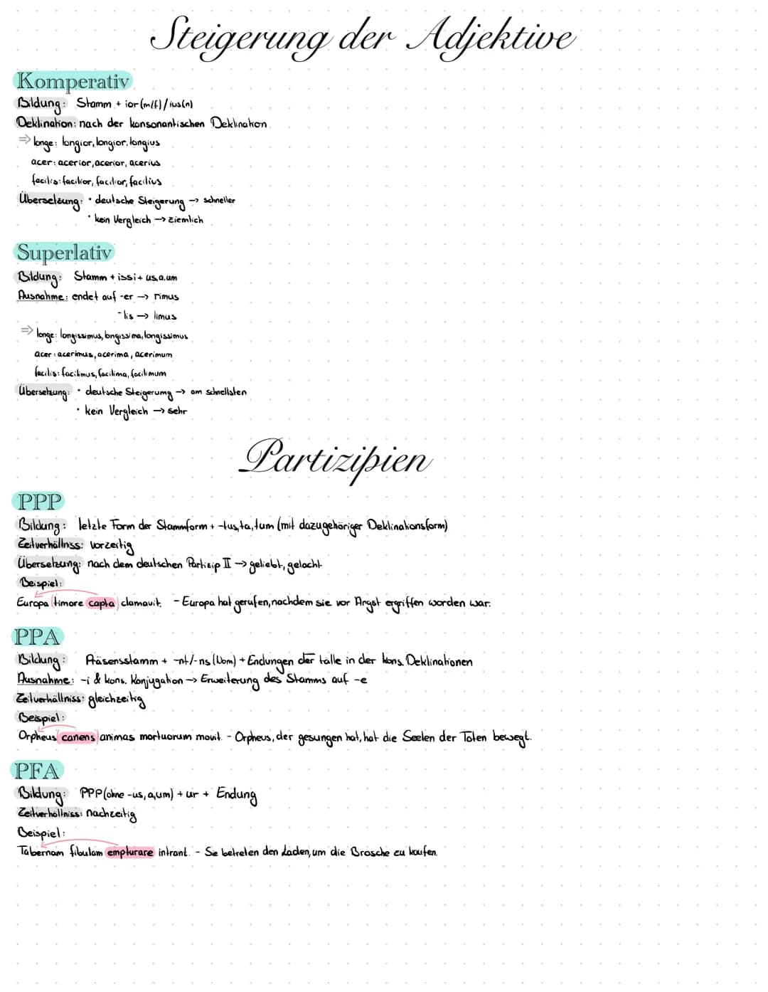 Steigerung der Adjektive
Komperativ
Bildung: Stamm + ior (m/f) / ius(n)
Deklination: nach der konsonantischen Deklination.
=> longe: longior