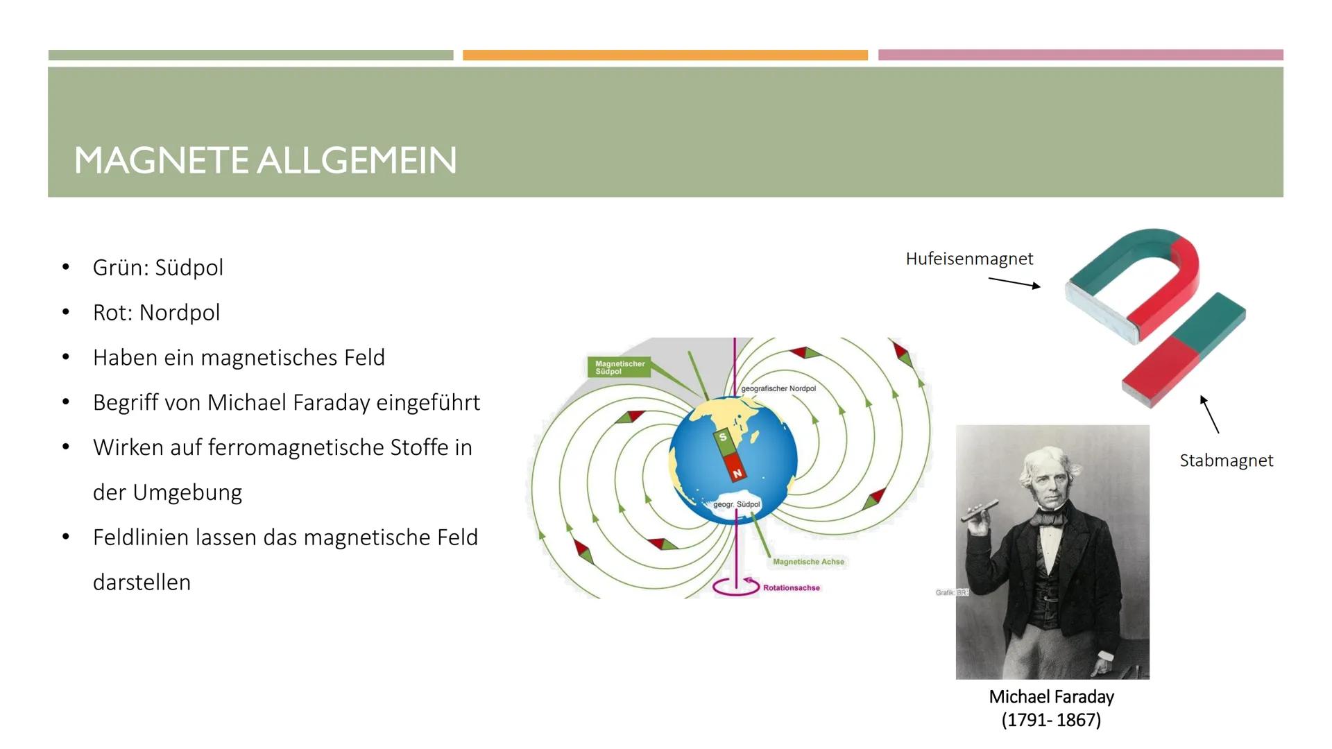 # MAGNETFELDER # MAGNETE ALLGEMEIN

- Grün: Südpol
- Rot: Nordpol
- Haben ein magnetisches Feld
- Begriff von Michael Faraday eingeführt
- W