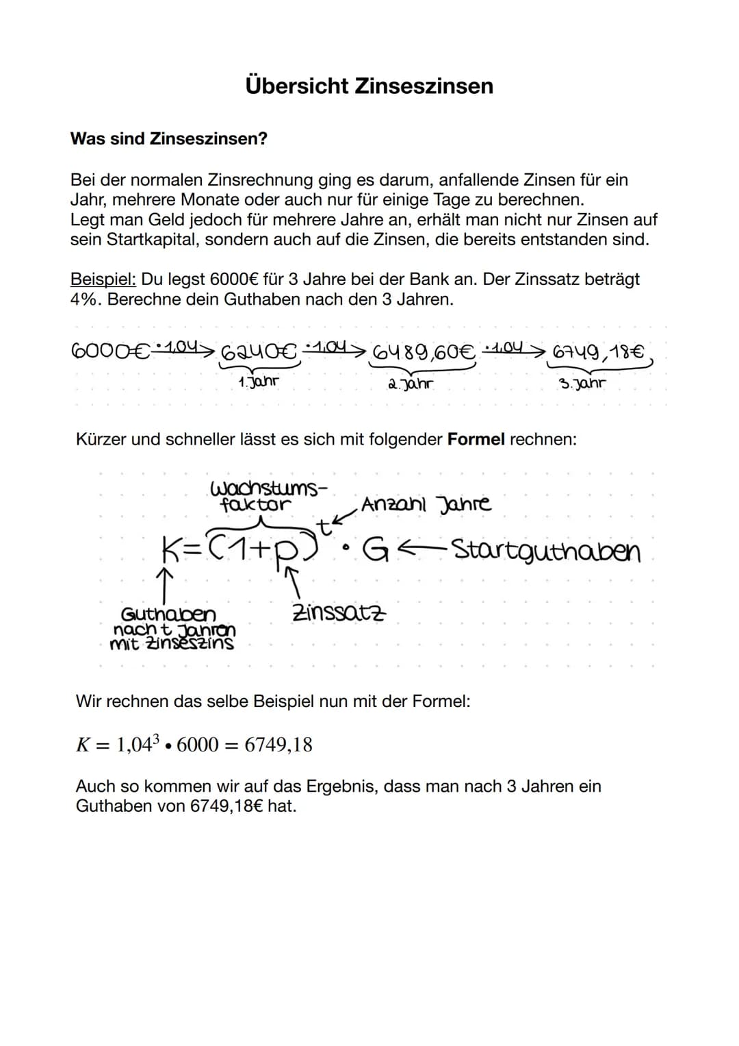 ●
Jahreszinsen
Wieviele Zinsen erhalte ich für mein Erspartes nach einem Jahr?
Berechnung:
Z=K•p
Beispiel: Auf einem Sparbuch werden 2000€ f