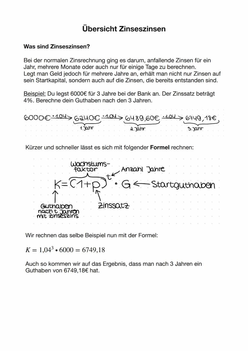 ●
Jahreszinsen
Wieviele Zinsen erhalte ich für mein Erspartes nach einem Jahr?
Berechnung:
Z=K•p
Beispiel: Auf einem Sparbuch werden 2000€ f