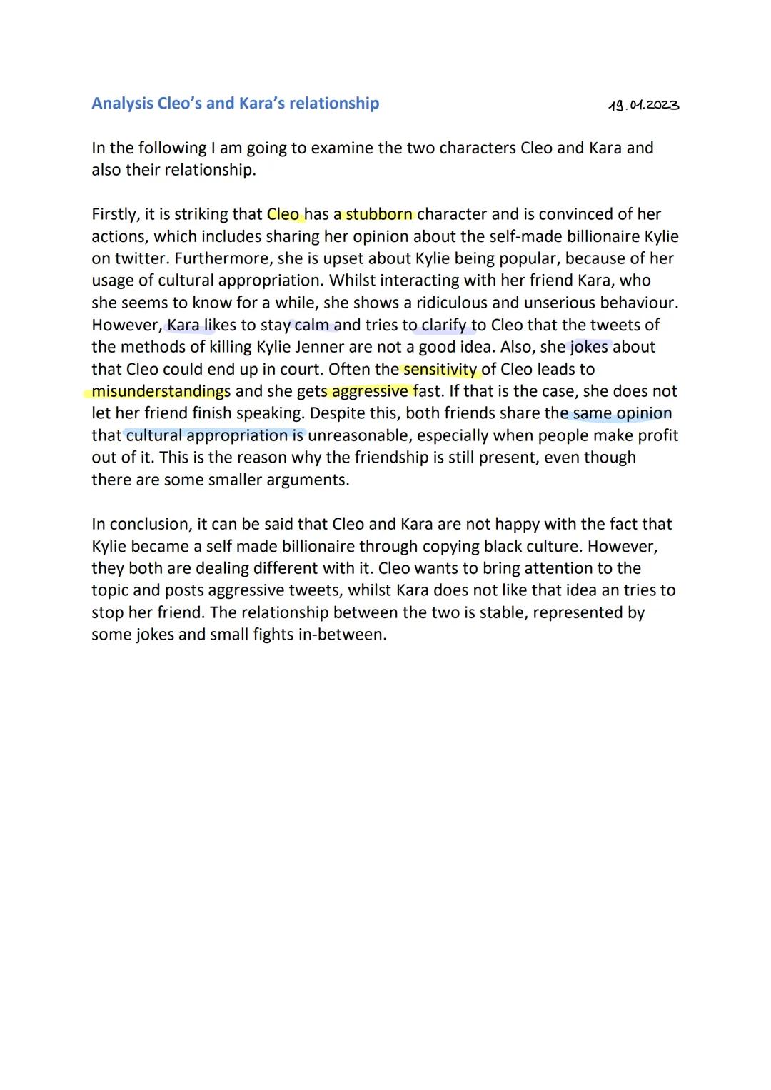 Analysis Cleo's and Kara's relationship
19.01.2023
In the following I am going to examine the two characters Cleo and Kara and
also their re