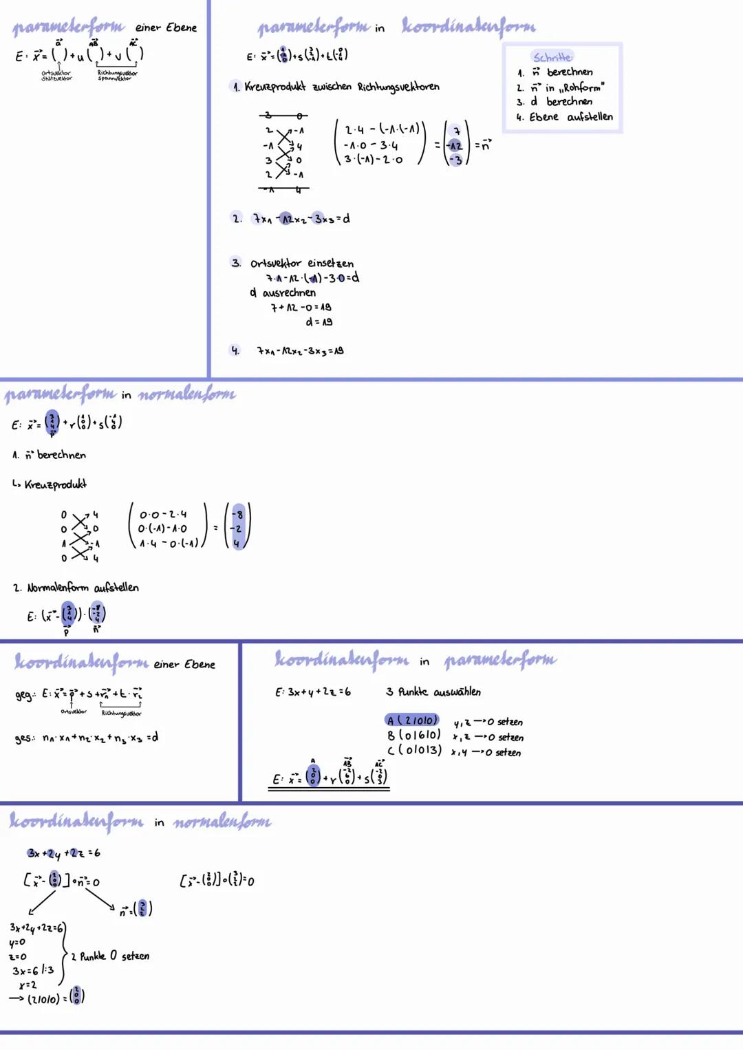 parameterform einer Ebene
AB
K
E₁ X ²= ( ) + ( ) + √(
Ortsvektor
Stattueldor
L> Kreuzprodukt
0
0
A
Richtungsvektor
spannektor
parameterform 