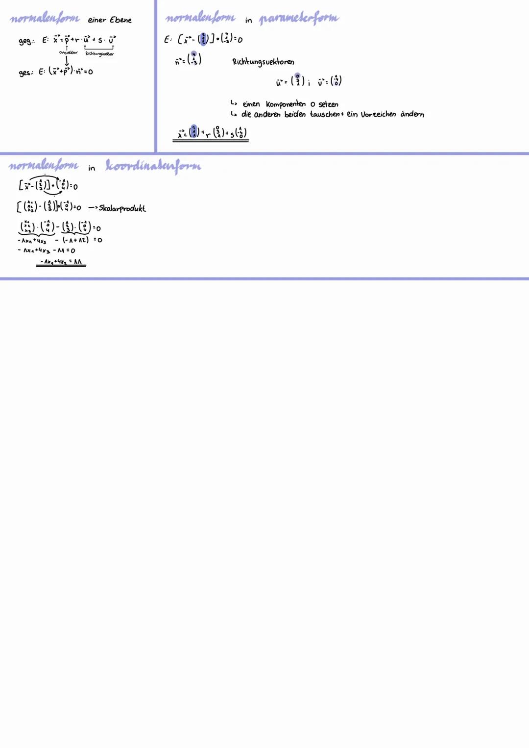 parameterform einer Ebene
AB
K
E₁ X ²= ( ) + ( ) + √(
Ortsvektor
Stattueldor
L> Kreuzprodukt
0
0
A
Richtungsvektor
spannektor
parameterform 