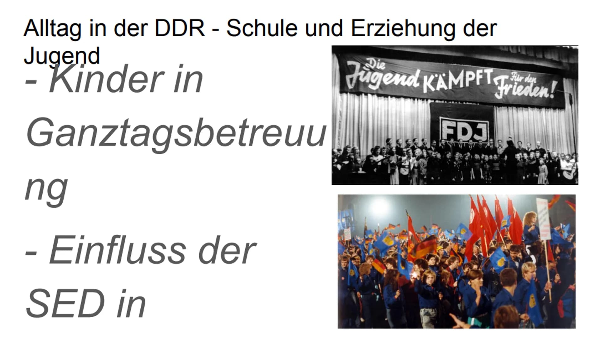 Das Leben in der DDR und BRD
BRD
Bundesrepublik Deutschland
Nordrhein-Westfalen
Rheinland-Pfalz
Saarland
Schleswig-Holstein
Hessen
Niedersac