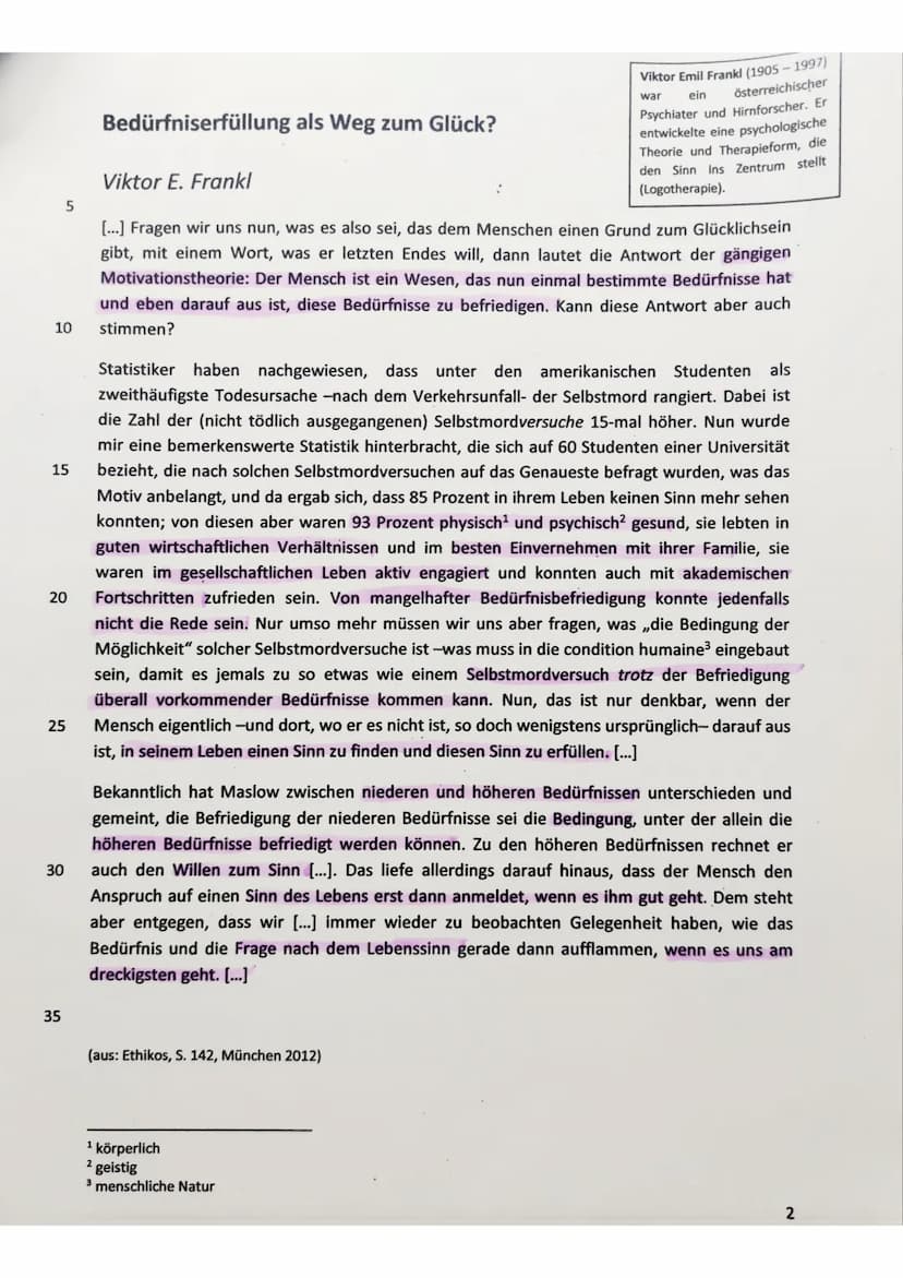 Arbeitsaufgaben
1.
2.
3.
Fassen Sie den vorliegenden Text ,Bedürfniserfüllung als Weg zum Glück?" in eigenen
Worten zusammen.
30 BE
zusammen