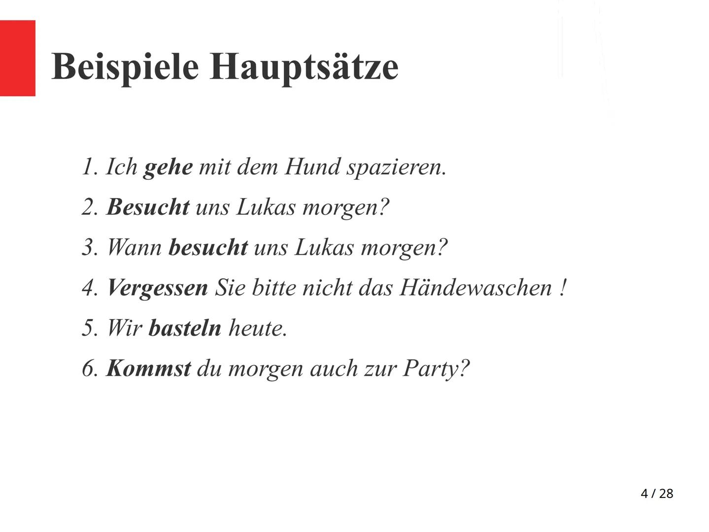28.12.2020
Gliederung
1. Hauptsatz
2. Nebensatz
& Pamela J. Fiec
1. Hauptsatz
- kann allein stehen
Haupt- und Nebensätze
3. Subjekt- und Obj