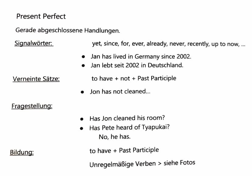 Going to Futur:
Bereits geplante zukünftige Handlungen.
Verneinte Sätze:
Englisch Zeiten
Bildung:
Pronomen + to be + not + going to + infini