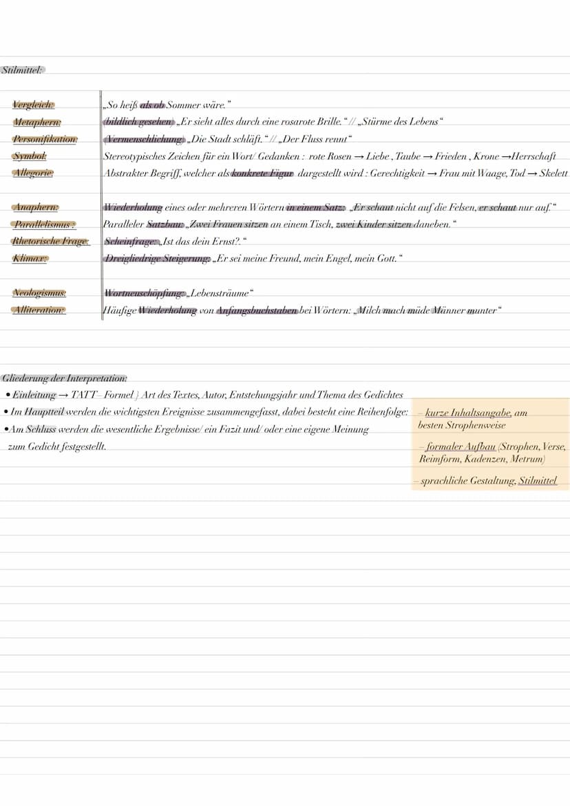 Basics:
Gedichts Analyse
-Vers(e):
Die Zeilen in einem Gedicht/in den Strophen
-Strophen: Eine Strophe ist ein Gedichtsabschnitt, der aus me