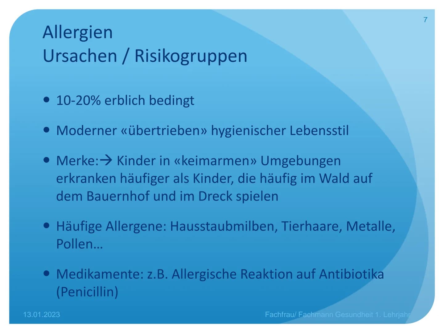 Allergien, Psoriasis,
Pilzerkrankungen
Unterricht Fachfrau Gesundheit 1. Lehrjahr Allergien Allergien
Definition
• erworbene Überempfindlich