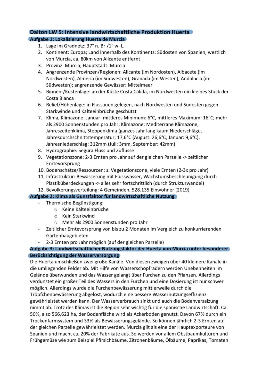 DALTON LW5:INTENSIVE LANDWIRTSCHAFTL. PROD. HUERTA
Aufgabe 1: Lokalisierung Huerta de Murcia
1.Lage im Gradnetz: 37° n. Br, 1° w. L.
2. Kont