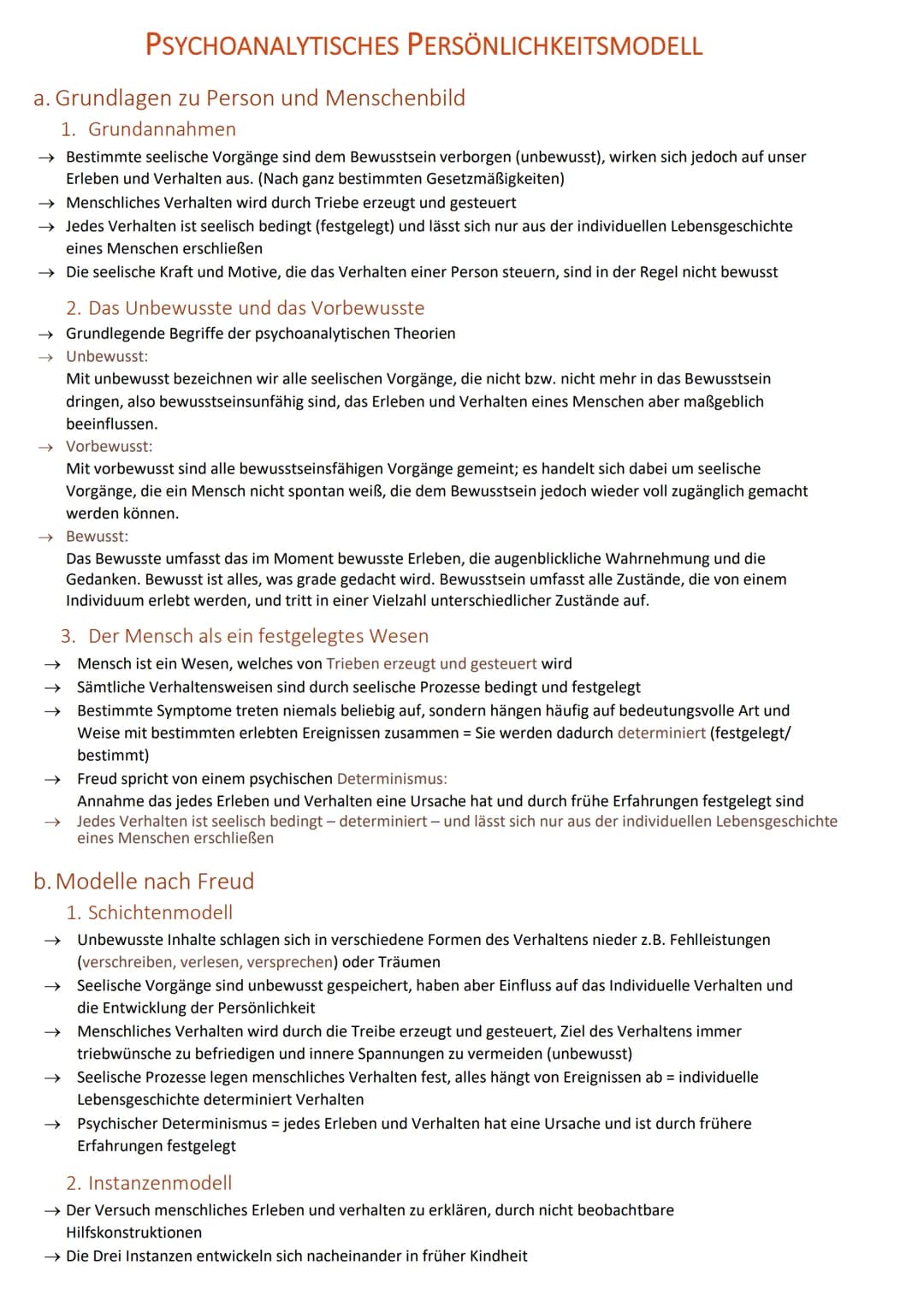 PSYCHOANALYTISCHES PERSÖNLICHKEITSMODELL
a. Grundlagen zu Person und Menschenbild
1. Grundannahmen
→→ Bestimmte seelische Vorgänge sind dem 