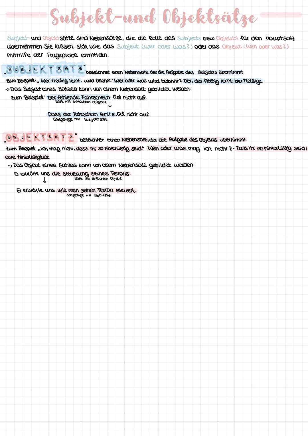 # Subjekt-und Objektsätze

Subjekt- und Objekt sätze sind Nebensätze, die die Rolle des Subjekts bzw. Objekts für den Hauptsatz
übernehmen. 