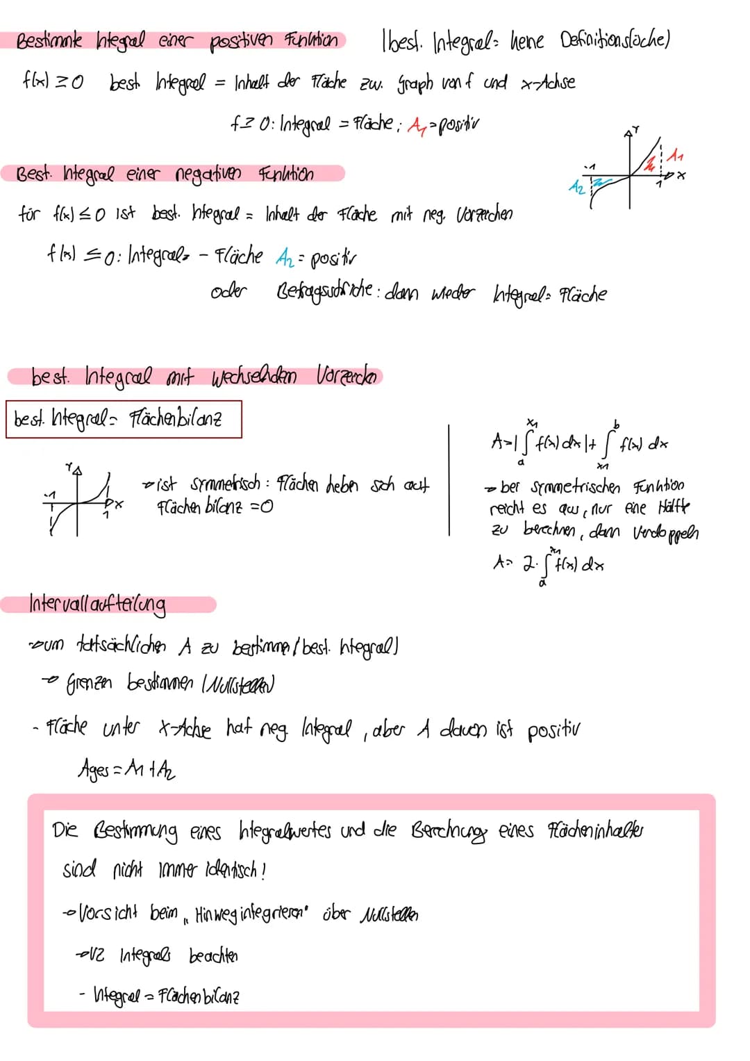 integral
1. Integral als grenzwert von Ober- and Untersumme
Obs. + Un.s. haben selben Grenzwert
- Integral beschreilet Wert gesuchten Fläche