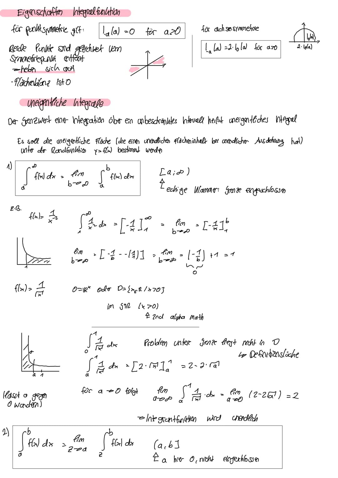 integral
1. Integral als grenzwert von Ober- and Untersumme
Obs. + Un.s. haben selben Grenzwert
- Integral beschreilet Wert gesuchten Fläche