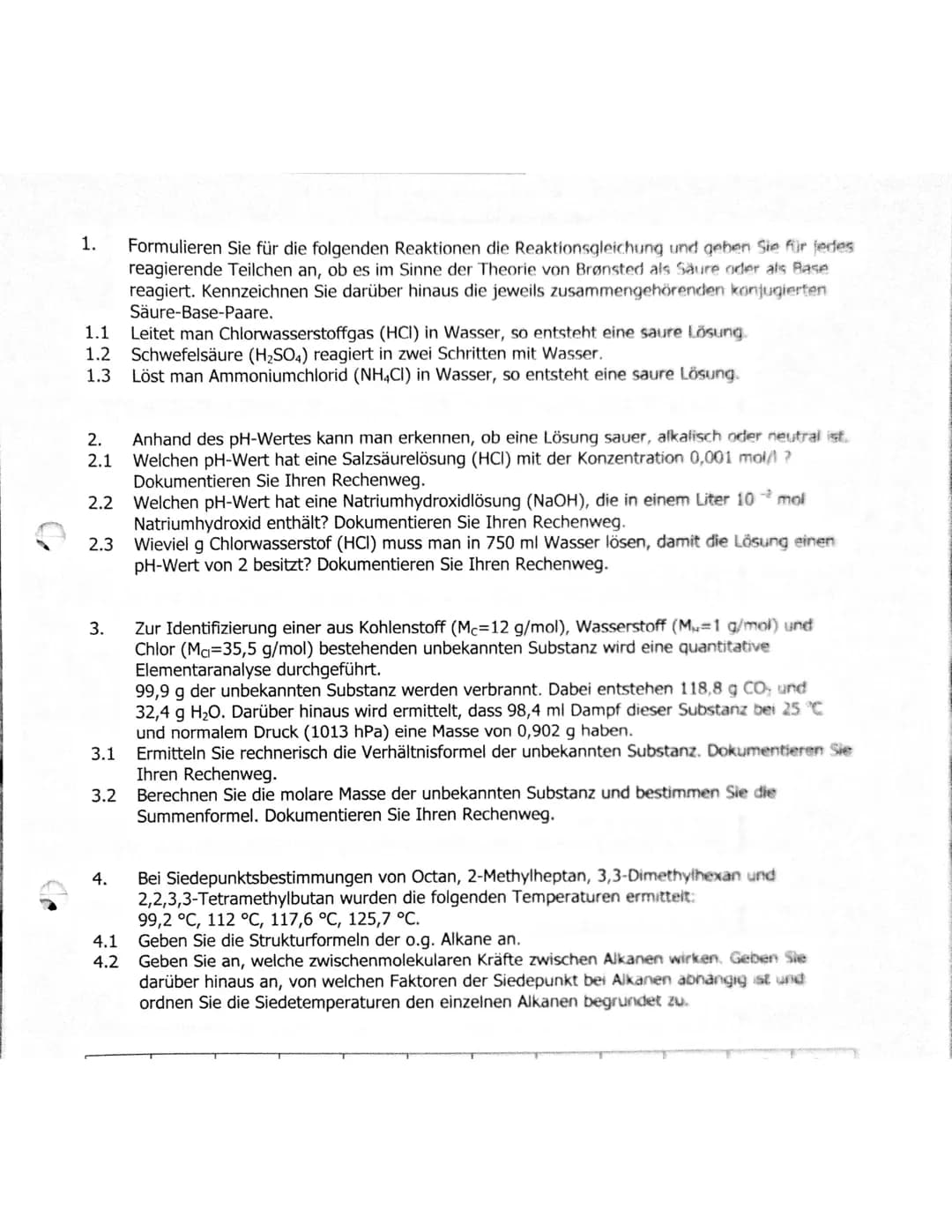 1.
Formulieren Sie für die folgenden Reaktionen die Reaktionsgleichung und geben Sie für jedes
reagierende Teilchen an, ob es im Sinne der T