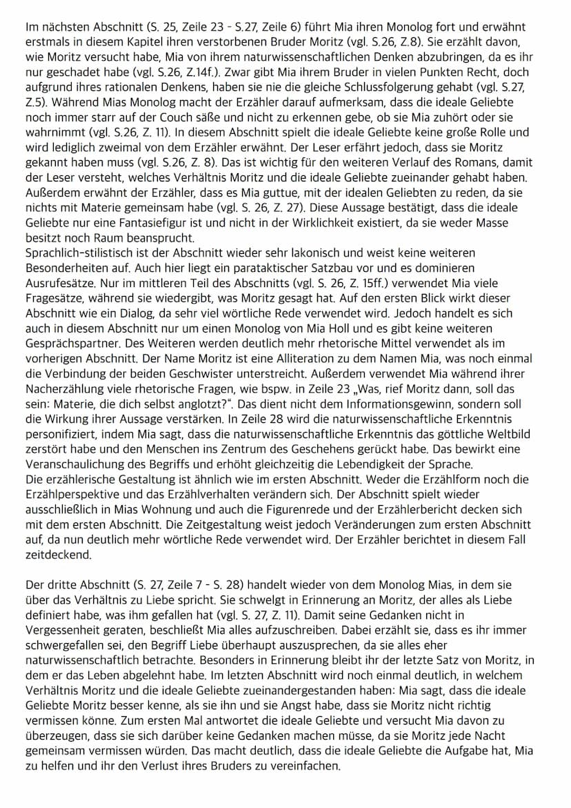 Textanalyse zu "Corpus Delicti" - Kapitel "Die ideale Geliebte"
Im Folgenden werde ich das Kapitel "Die ideale Geliebte" (S. 25-28) aus dem 