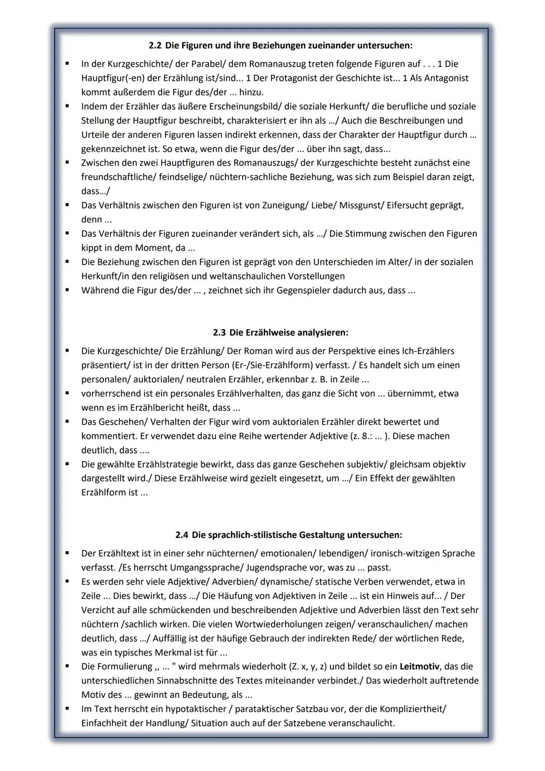 ■
Formulierungsbausteine für die Interpretation von Kurzprosatexten
■
I
I
■
Kommunikation und Kurzprosa
■
Deutsch BF
1. Die Einleitung mögli