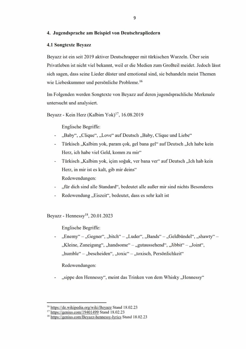 Der Einfluss von Deutschrap auf die Jugendsprache am Beispiel von
Beyazz und Haftbefehl
NO
SON DE L'AN
ABOX
NIMIL
1
GUCCI
ANOPE
Schriftliche