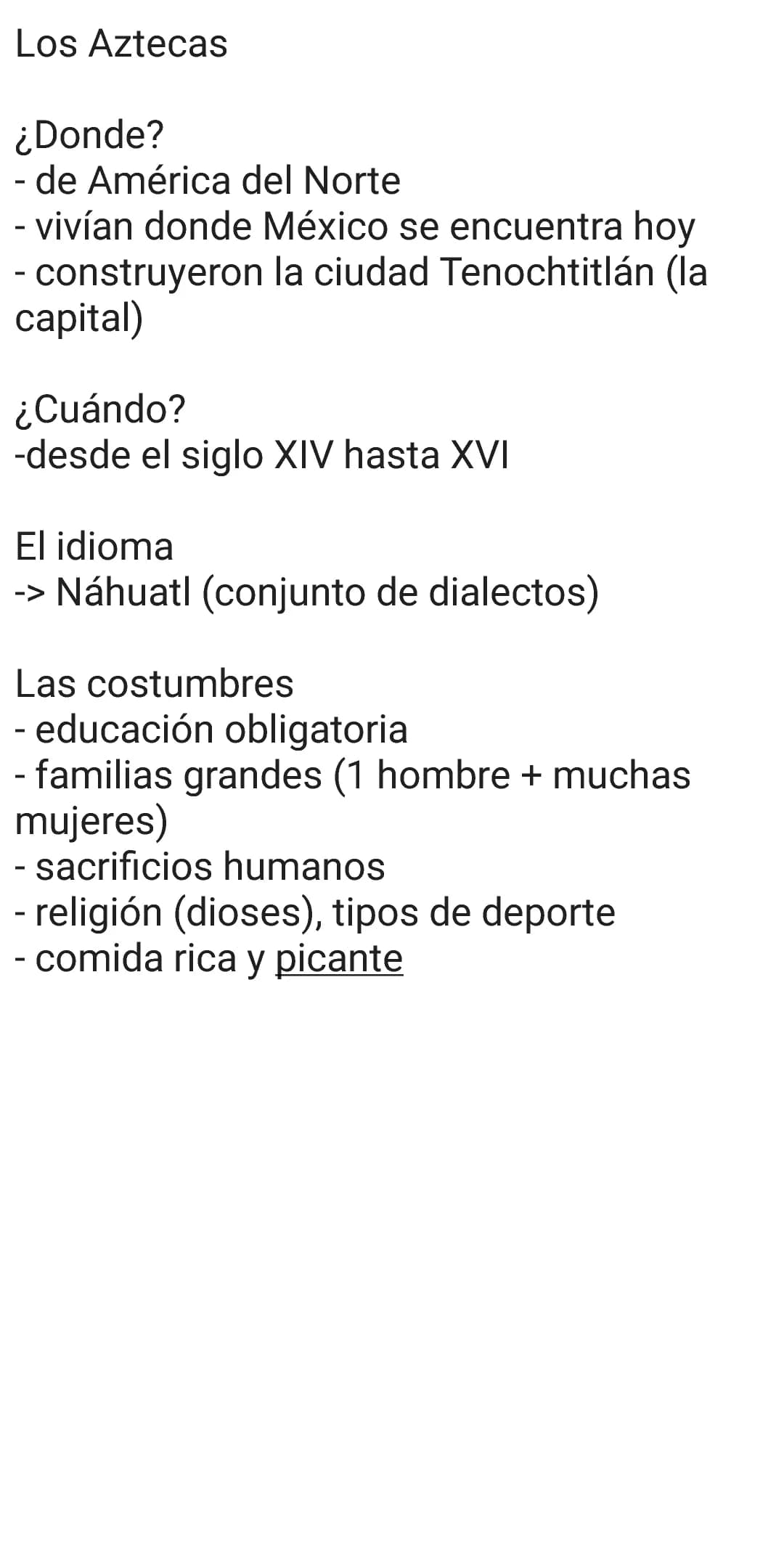 Los Aztecas Resumen y Costumbres - Historia de América del Norte