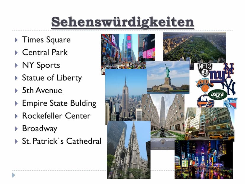 New York
„größte Stadt der USA" Gliederung
Lage
► Fakten
‣ Geschichte von New York City
▶ Sehenswürdigkeiten Lage
▸ 41°nördliche Breite / 74