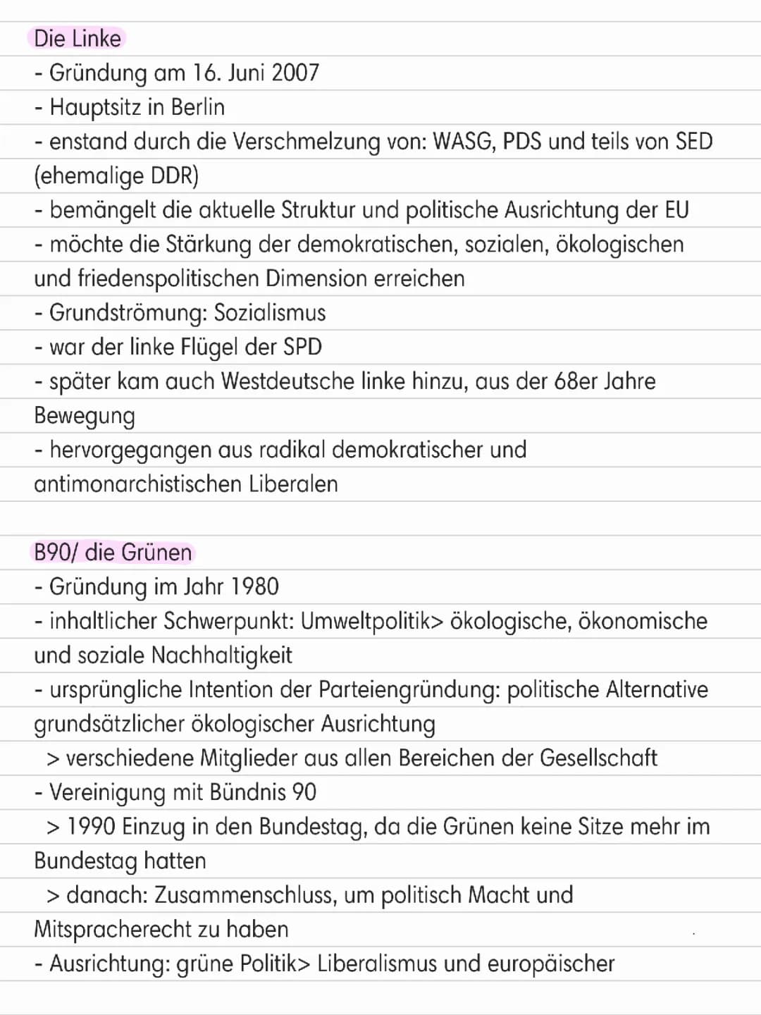 Parteien Herkunft (SPD, CDU, FDP, die Grünen, die Linke, AfD)