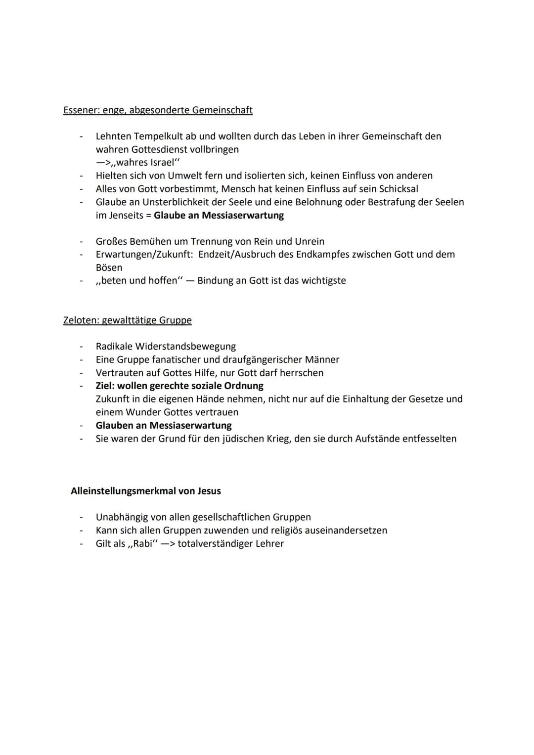 Jüdische Gruppen und Parteien zur Zeit Jesu
Kleine Oberschicht: Priesteradel, Großgrundbesitzer, Steuerpächter und Großhändler
Mittelschicht