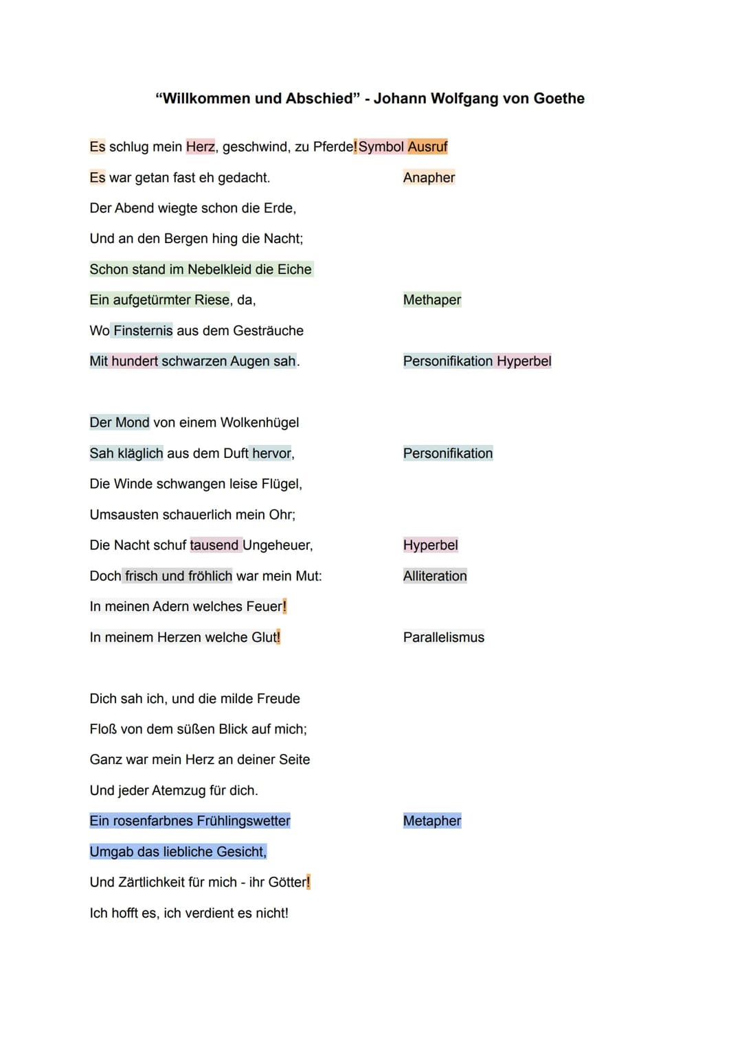 "Willkommen und Abschied" - Johann Wolfgang von Goethe
Es schlug mein Herz, geschwind, zu Pferde! Symbol Ausruf
Es war getan fast eh gedacht