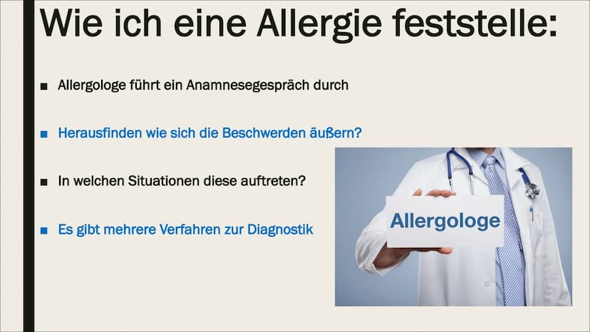 BIOLOGIE-ALLERGIE Gliederung
1. Was ist eine Allergie?
2. Wie entsteht eine Allergie?
3. Wie stelle ich eine Allergie fest?
4. Verschiedene 
