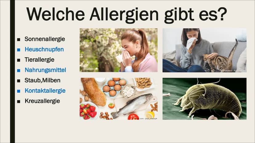BIOLOGIE-ALLERGIE Gliederung
1. Was ist eine Allergie?
2. Wie entsteht eine Allergie?
3. Wie stelle ich eine Allergie fest?
4. Verschiedene 