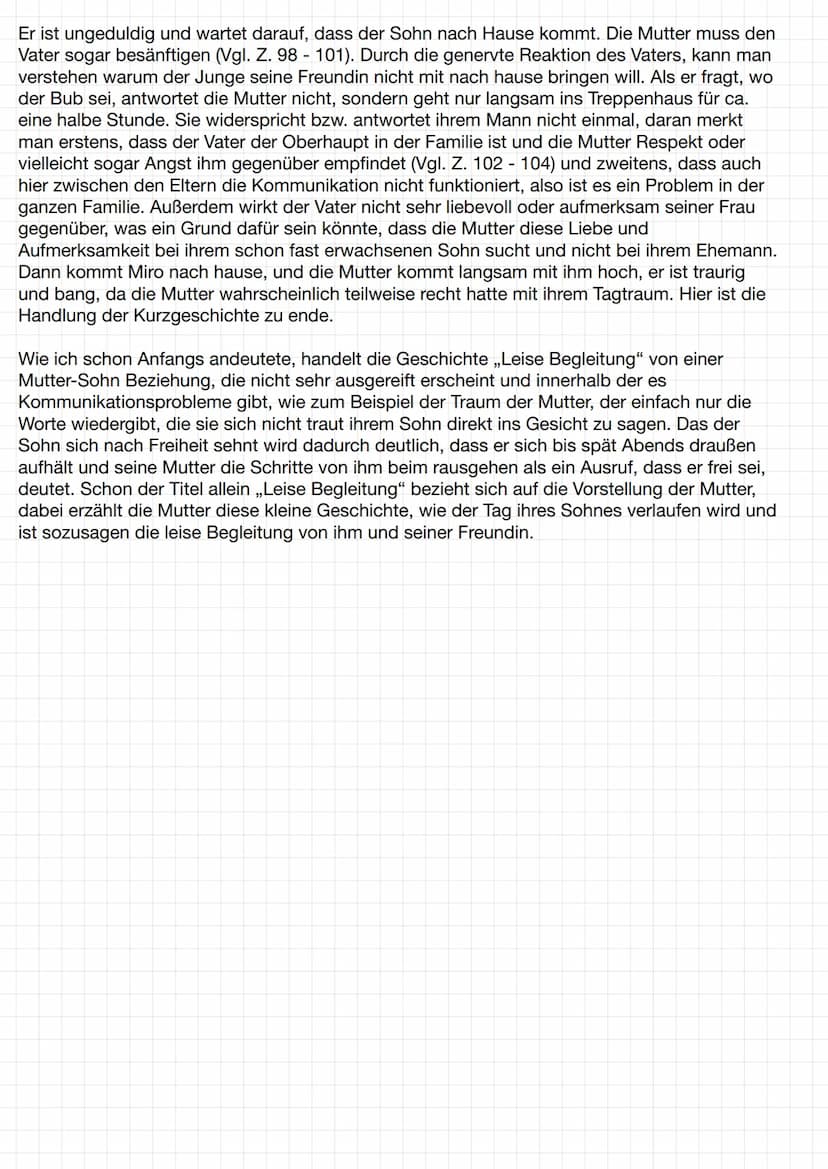 
<p>Den Inhalt des Textes "Leise Begleitung" von Rainer Maria Rilke schriftlich knapp zusammenfassen.</p>
<p>Die Kurzgeschichte "Leise Begle