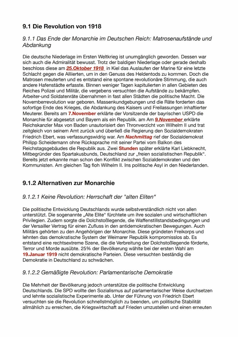 9.1 Die Revolution von 1918
9.1.1 Das Ende der Monarchie im Deutschen Reich: Matrosenaufstände und
Abdankung
Die deutsche Niederlage im Erst