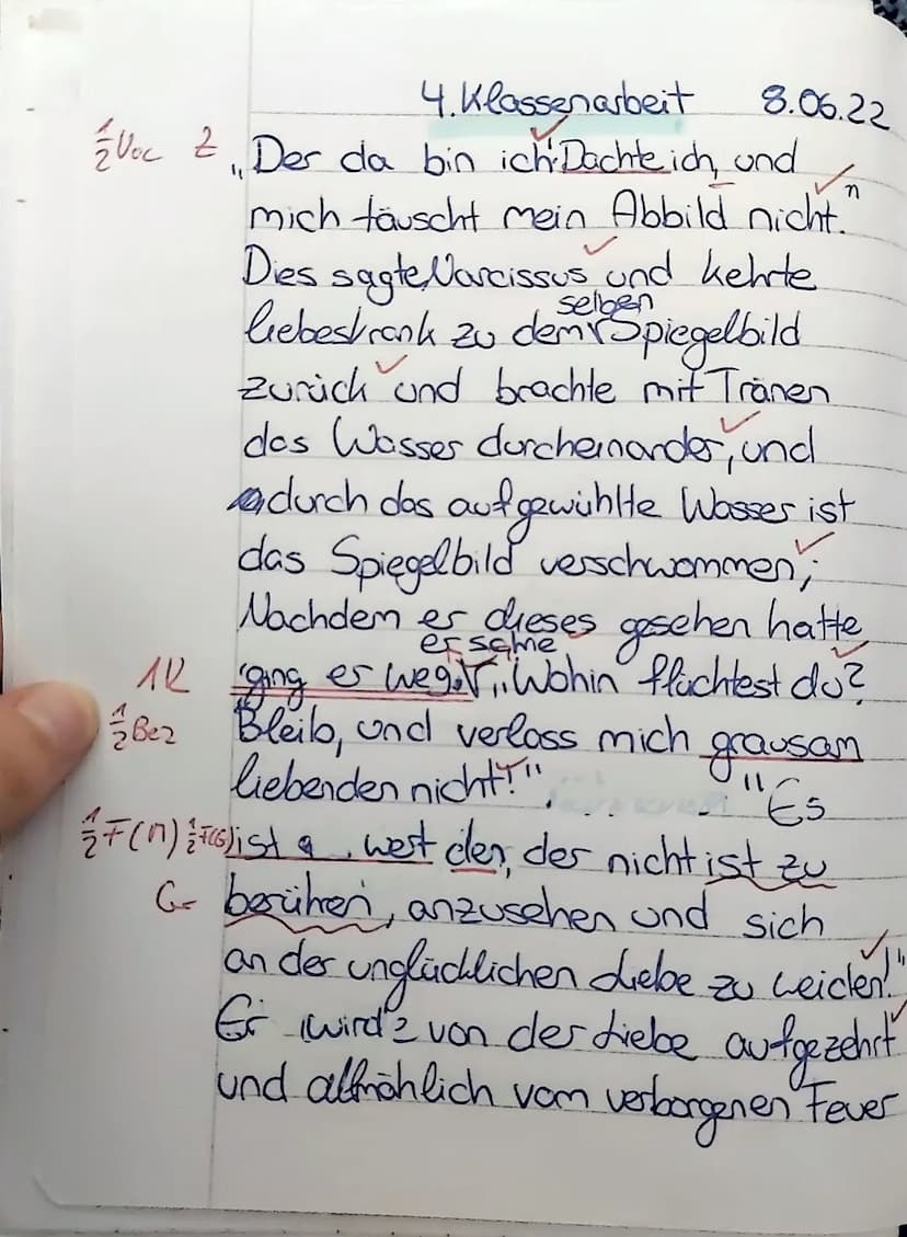 1
4
2
6
8
Klasse: 10
• Cosima tudung
Name:
LATEIN-Klassenarbeit Nr. 4
untäuschen Abbild
[...] Iste ego sum! Sensi, nec me mea fallit imago¹.