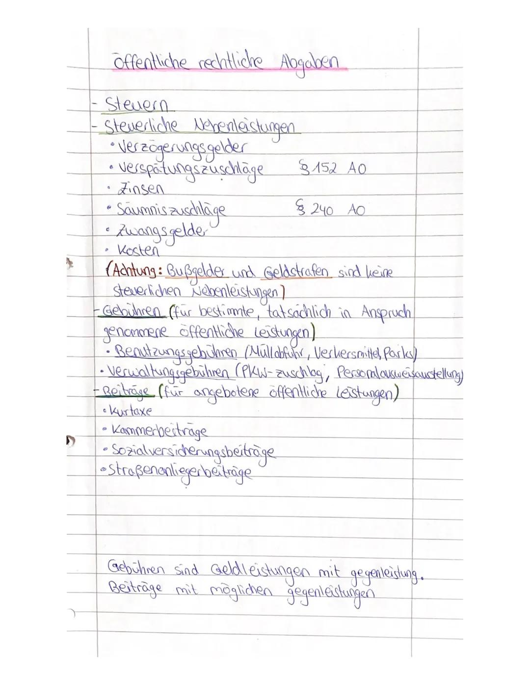 Der Steuerbegriff gem. §3 AO

→Geldleistungen

Nie Sachleistungen oder Dienstleistungen
→ ohne Gegenleistung
Steuern sind nicht zweckgebunde