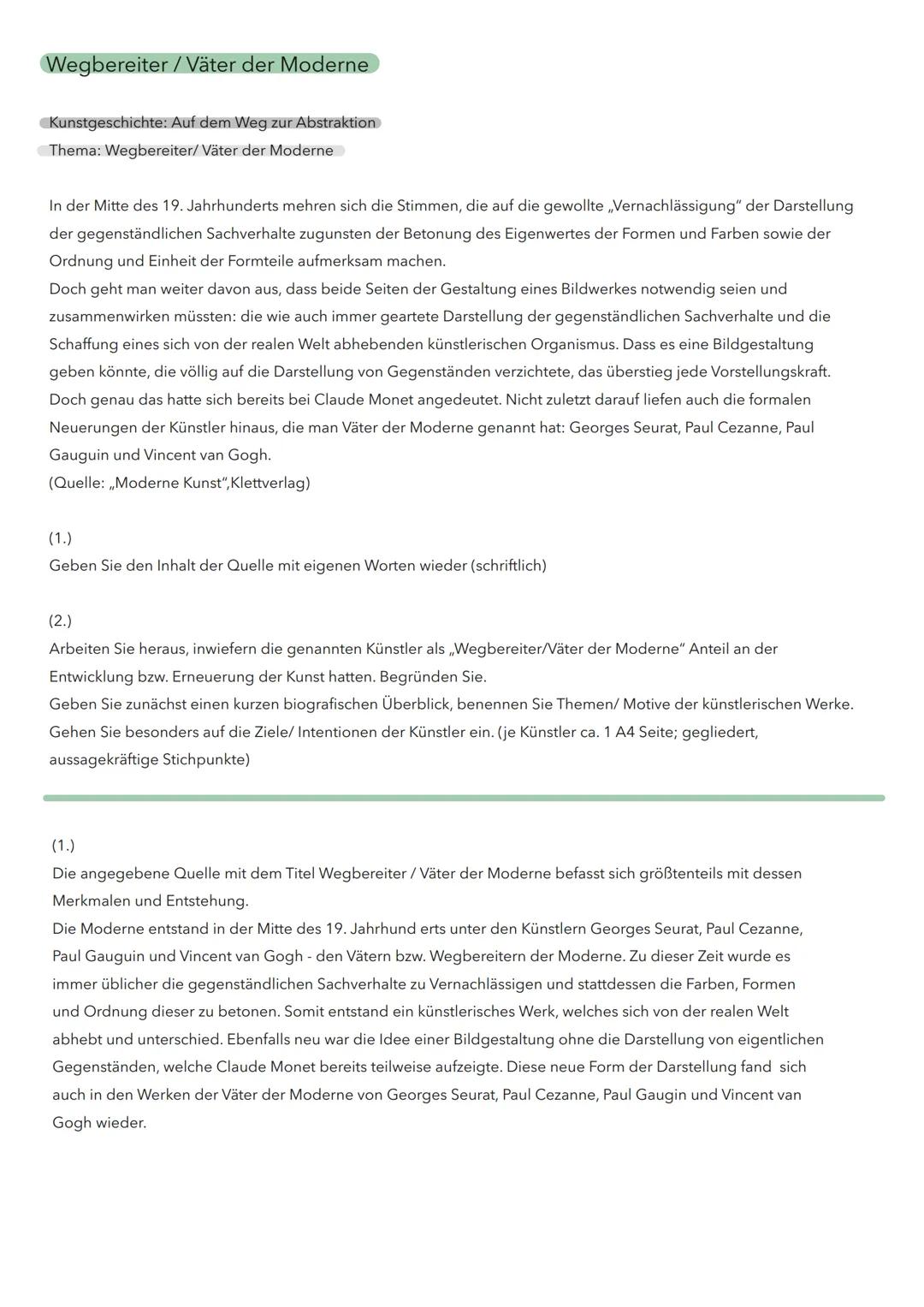 Die Väter der Moderne

Charlotte Lehmann 10/2

Kunst GK1

Abgabe: 10.01.2023 # Wegbereiter / Väter der Moderne

Kunstgeschichte: Auf dem Weg