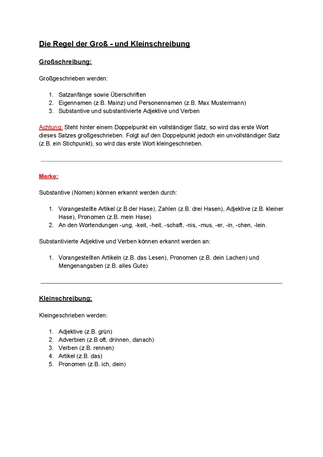 10 Regeln der Groß- und Kleinschreibung PDF - Lustige Übungen und Beispiele